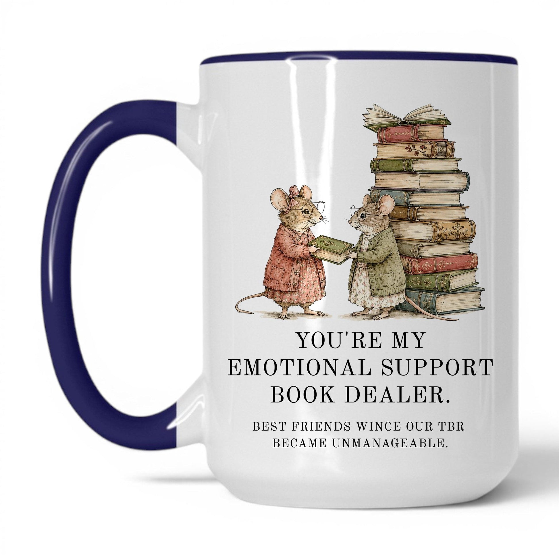 Emotional Support Book Dealer Mug – 15oz White/Midnight Blue Mug