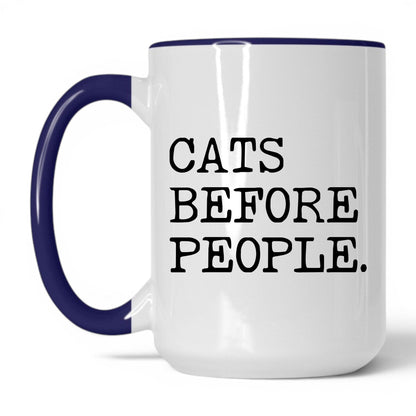 Cats Before People 15oz white and midnight blue coffee mug