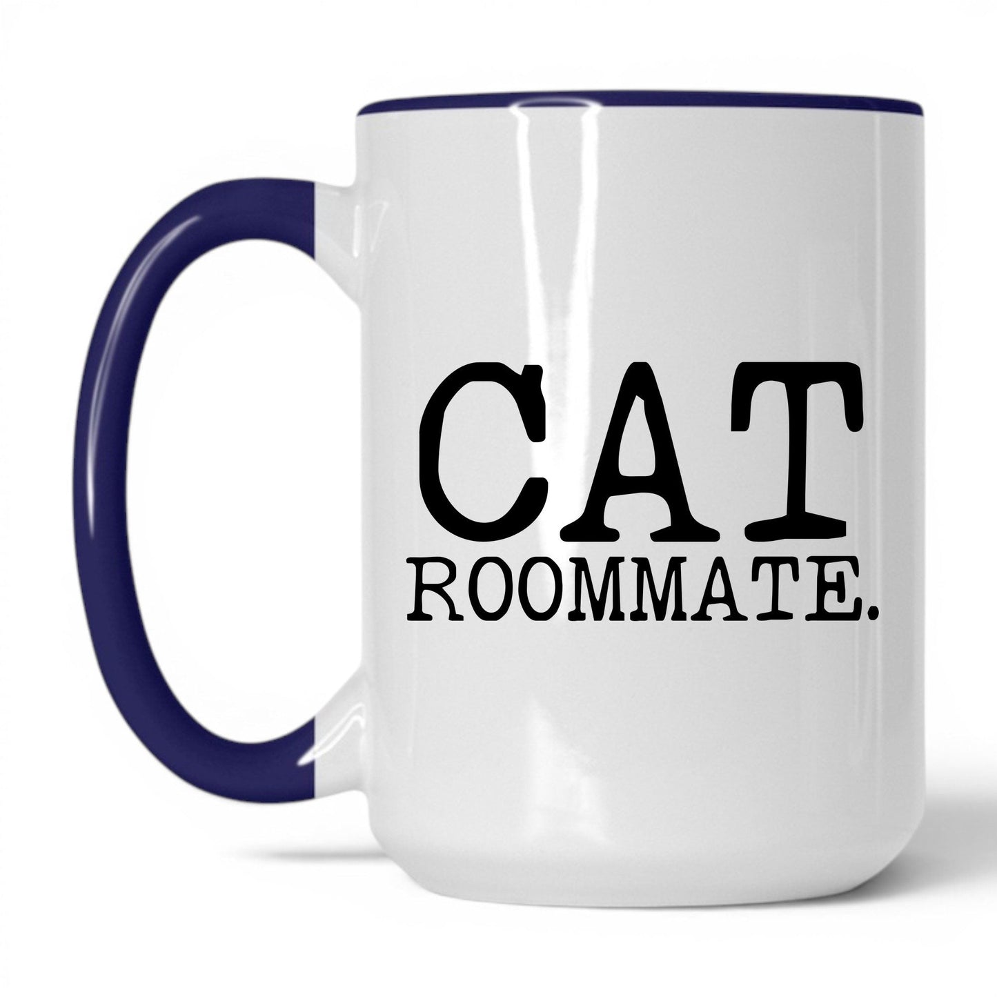 Cat Roommate 15oz white and midnight blue coffee mug