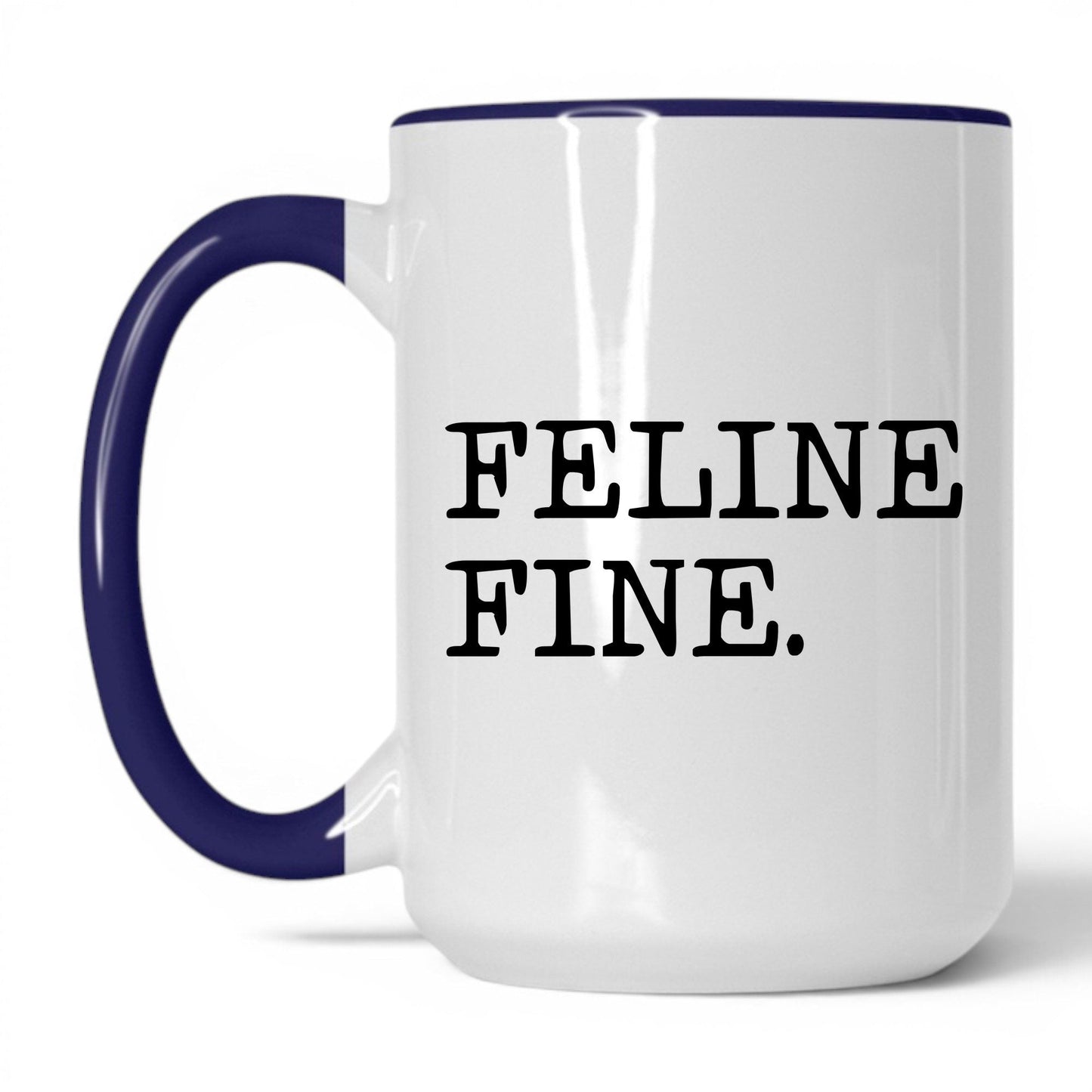 Feline Fine 15oz white and midnight blue coffee mug