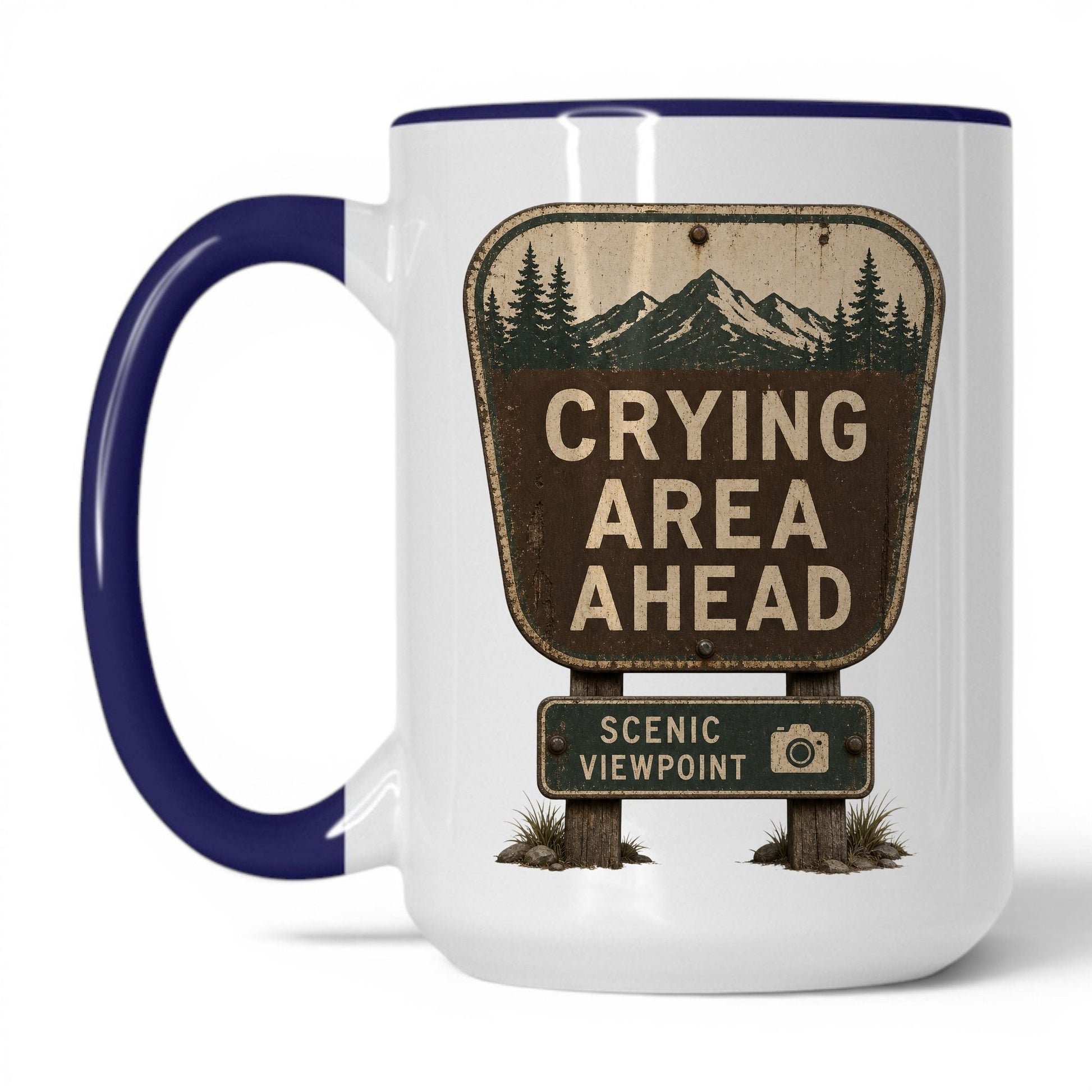 Crying Area Ahead Mug – 15oz White/Midnight Blue Mug