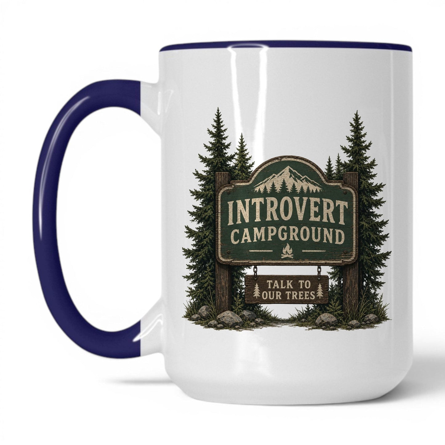 Introvert Campground Mug – 15oz White/Midnight Blue Mug