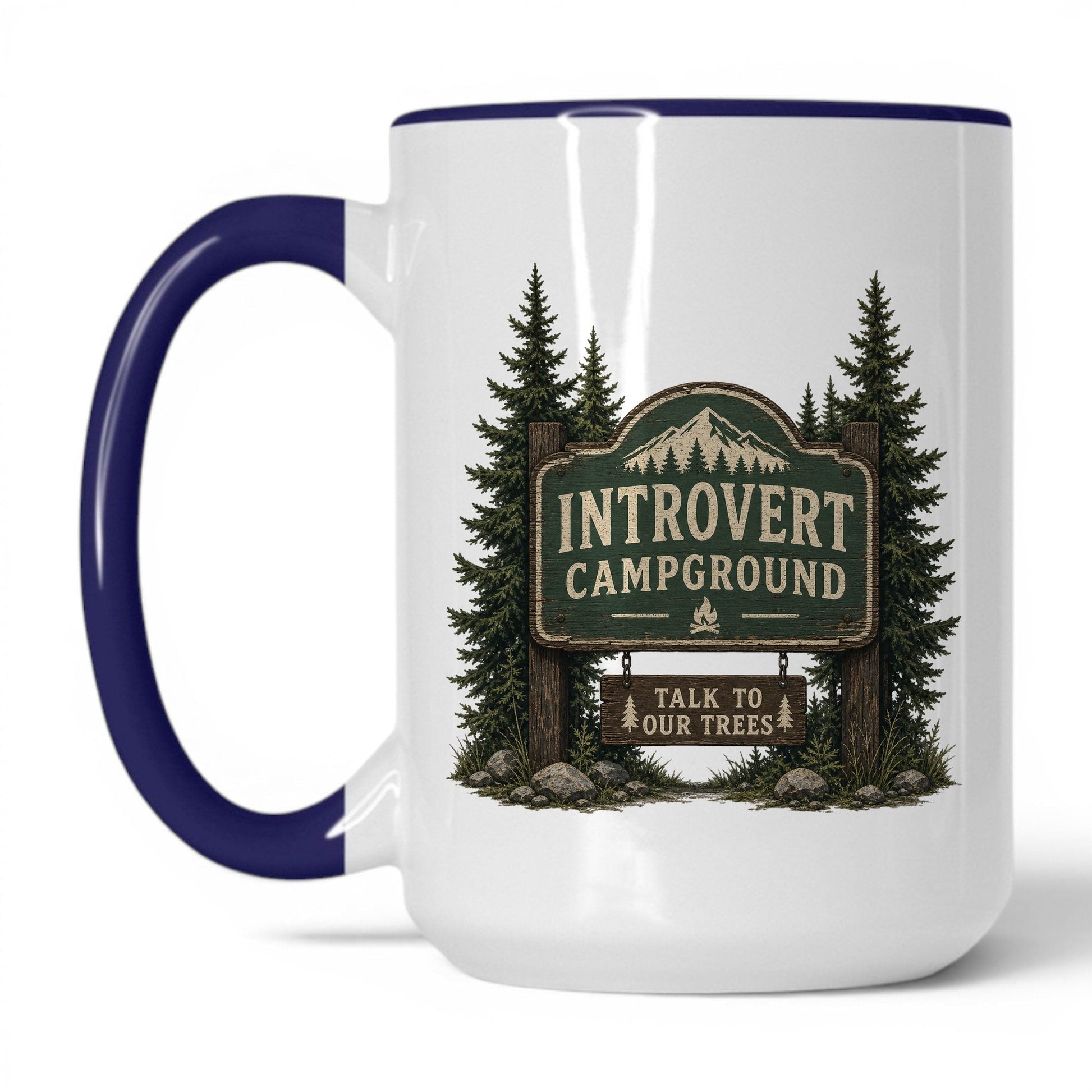 Introvert Campground Mug – 15oz White/Midnight Blue Mug