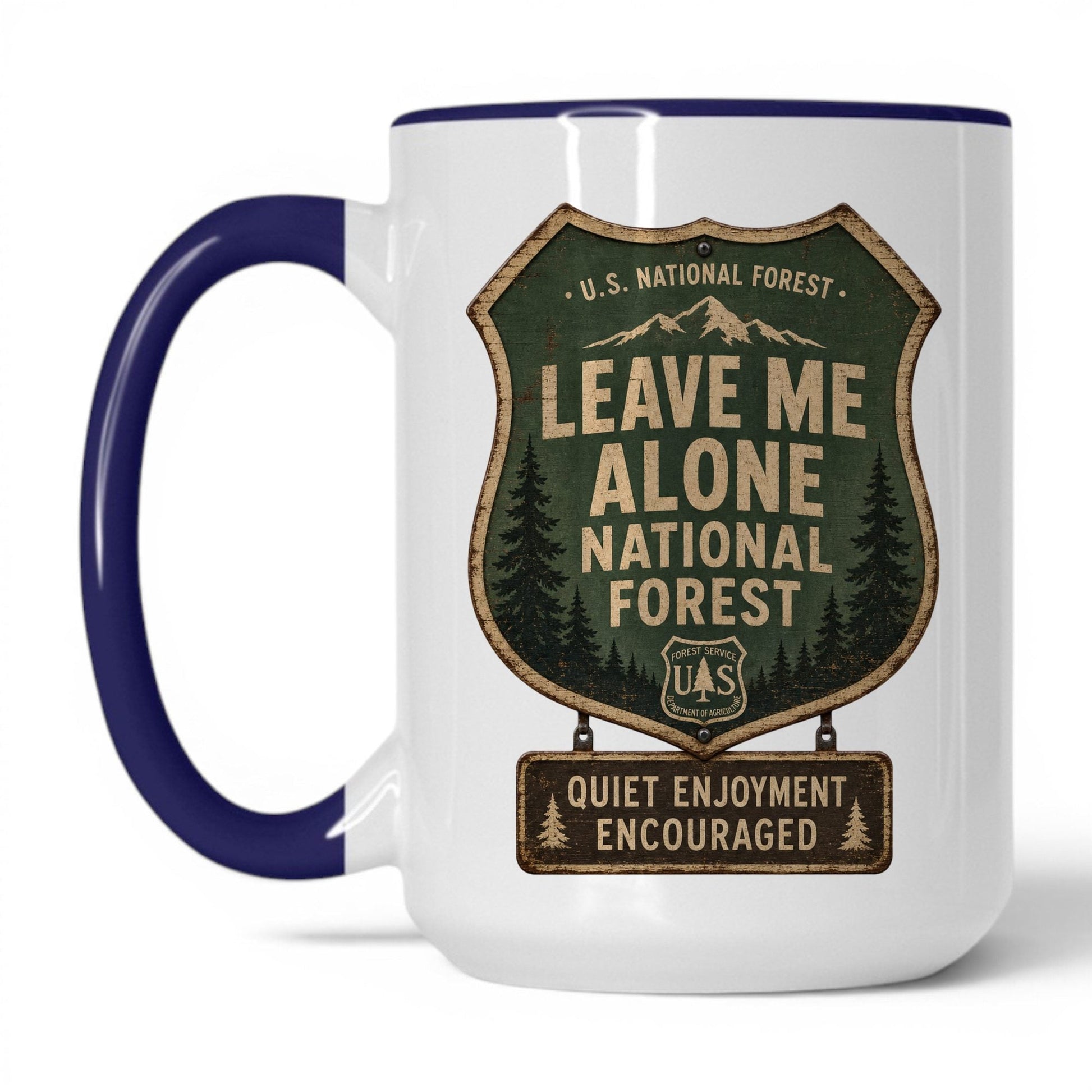 Leave Me Alone National Forest Mug – 15oz White/Midnight Blue Mug