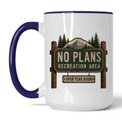 No Plans Recreation Area Mug – 15oz White/Midnight Blue Mug scene