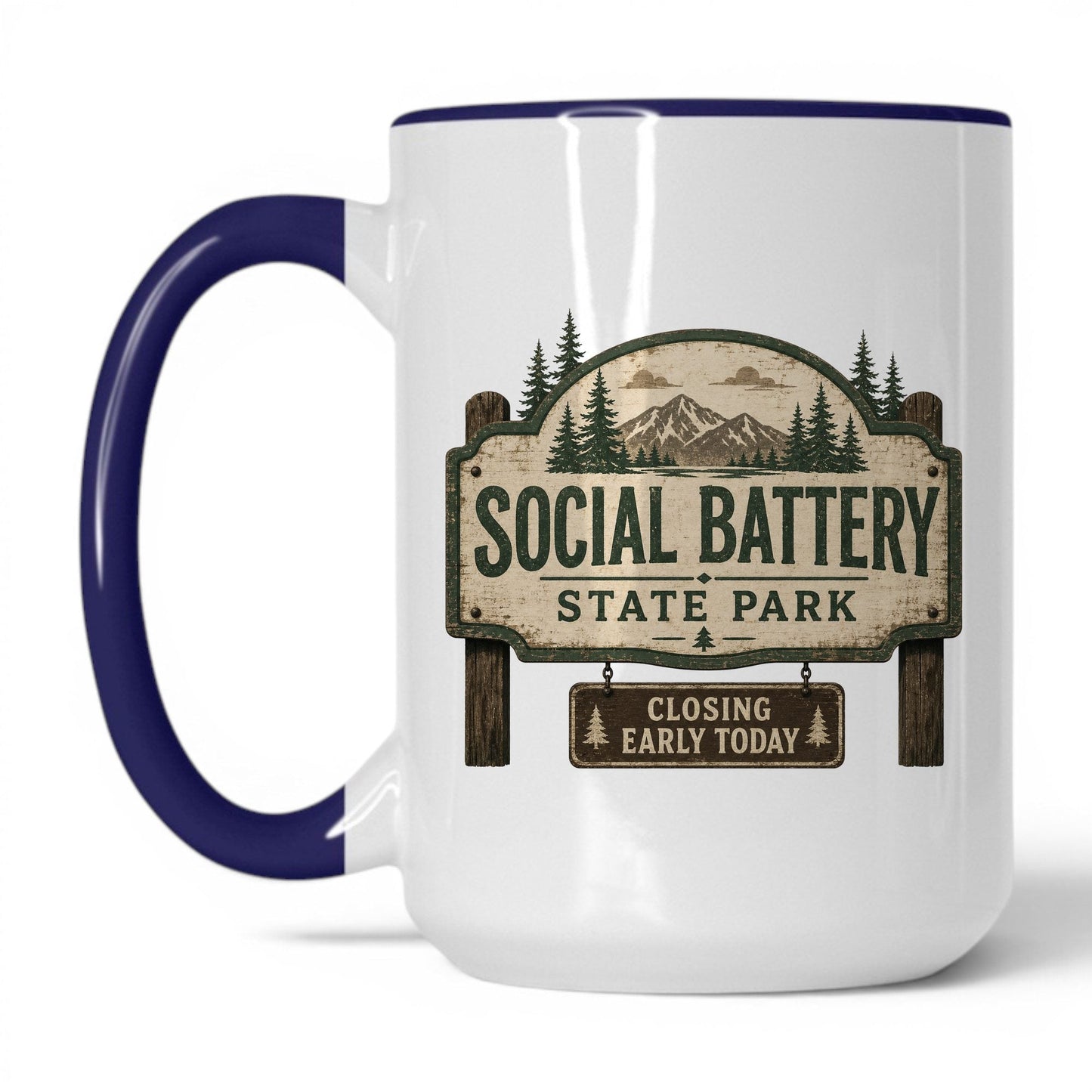 Social Battery State Park Mug – 15oz White/Midnight Blue Mug