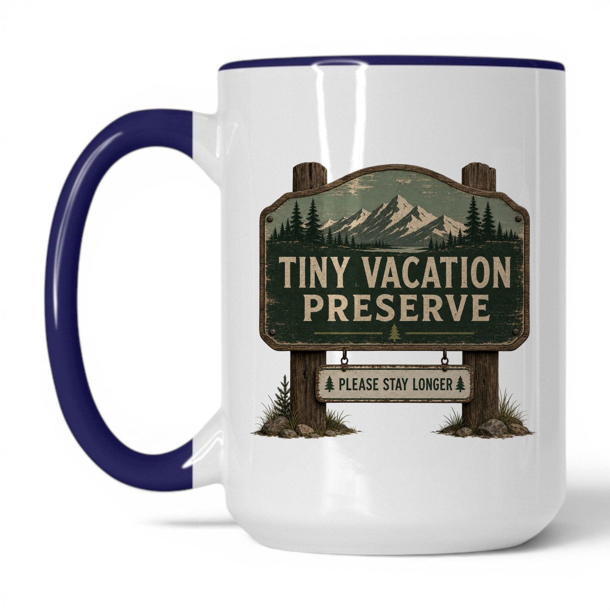 Tiny Vacation Preserve Mug – 15oz White/Midnight Blue Mug