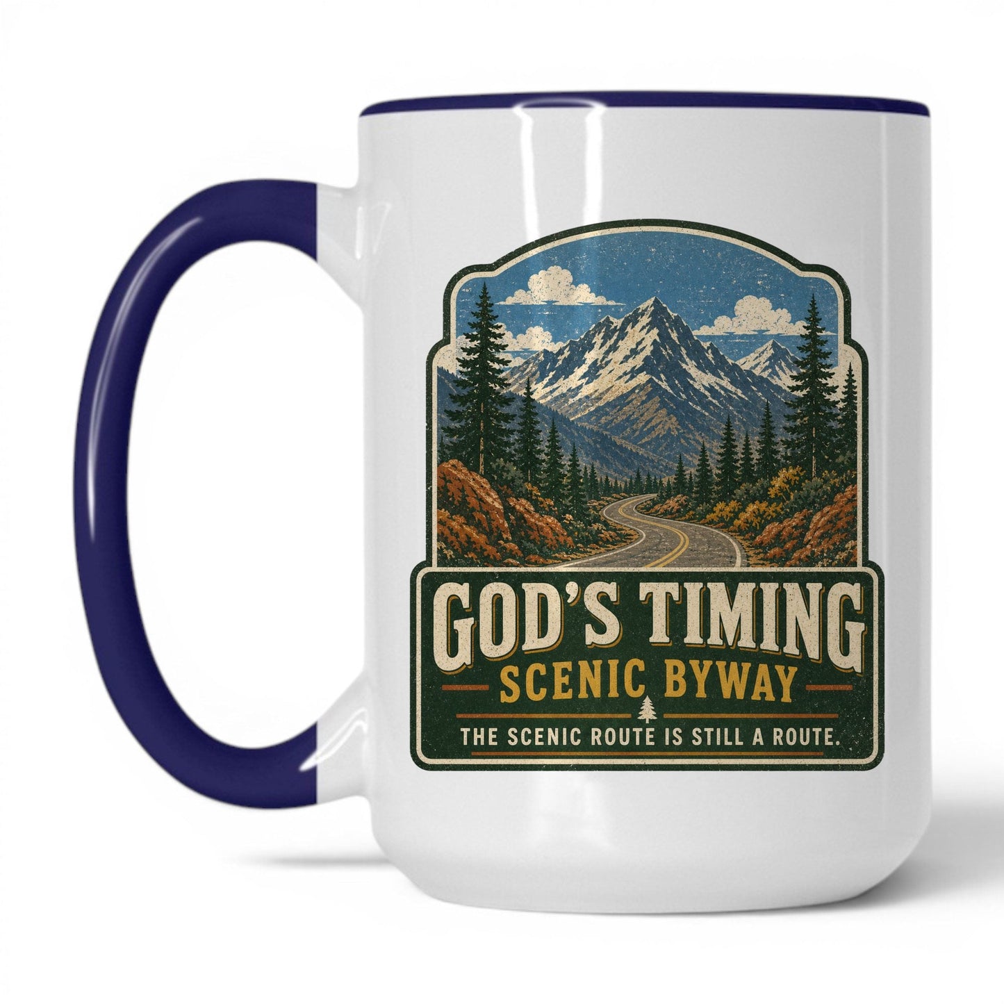 God's Timing Scenic Byway Mug – 15oz White/Midnight Blue Mug