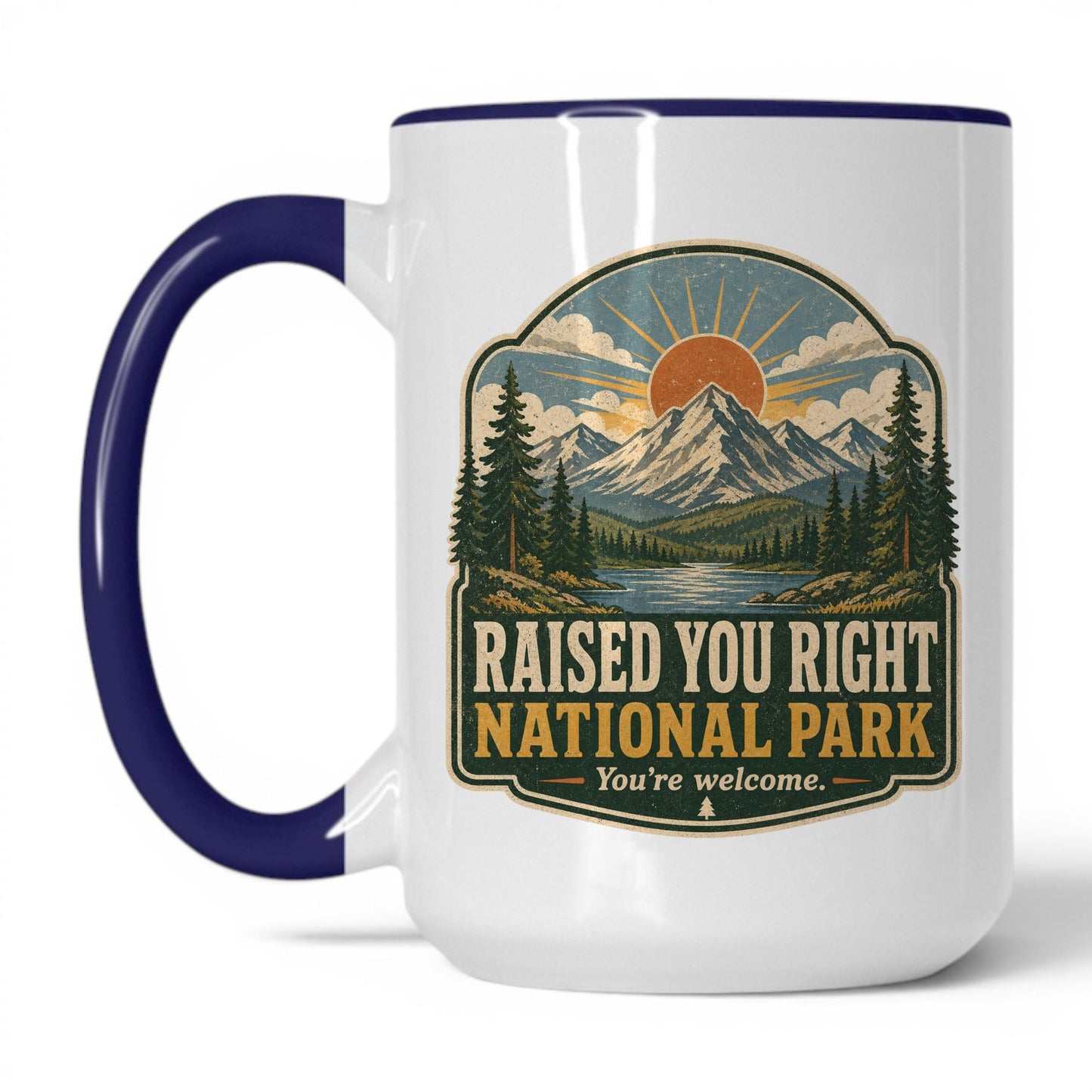 Raised You Right National Park Mug – 15oz White/Midnight Blue Mug