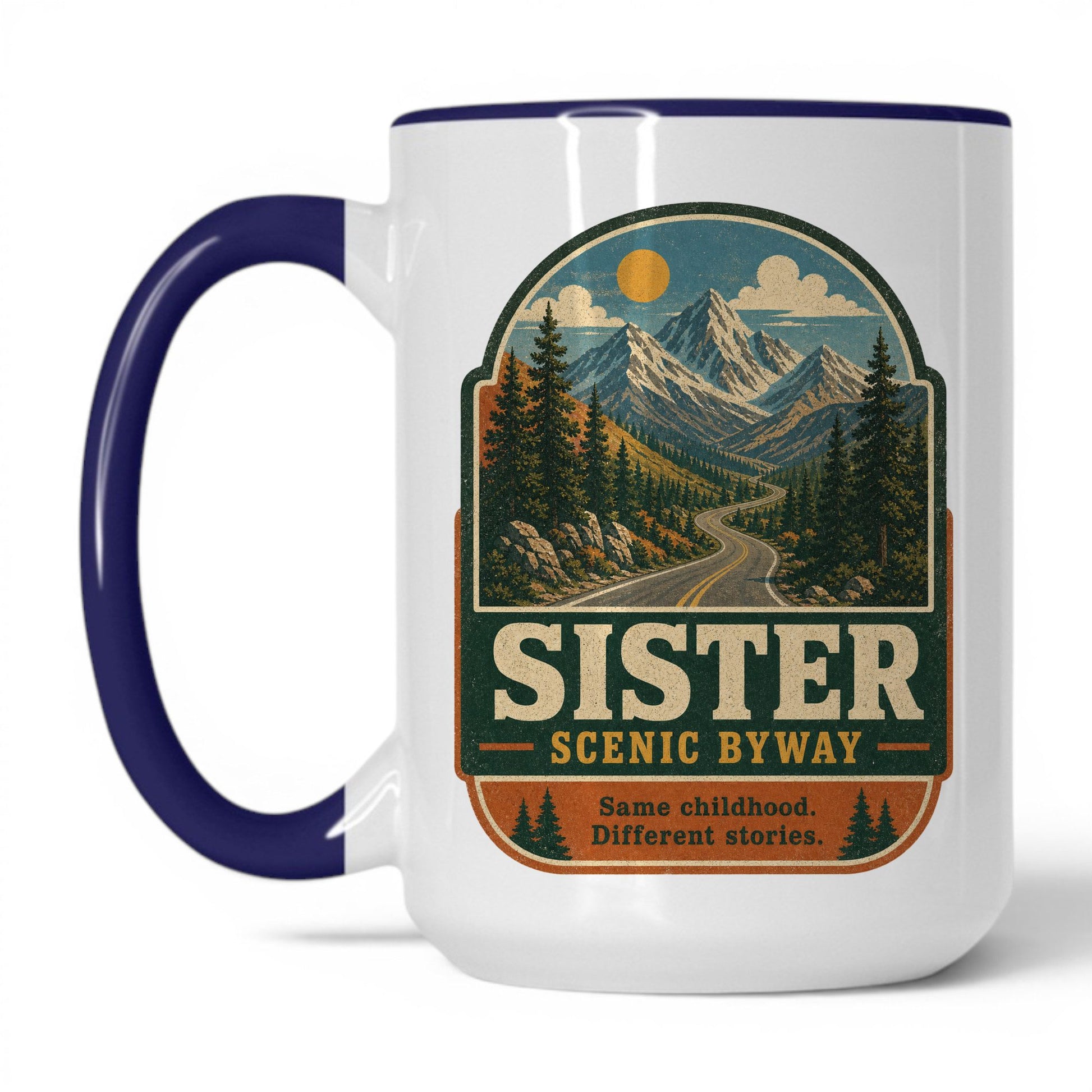 Sister Scenic Byway Mug – 15oz White/Midnight Blue Mug