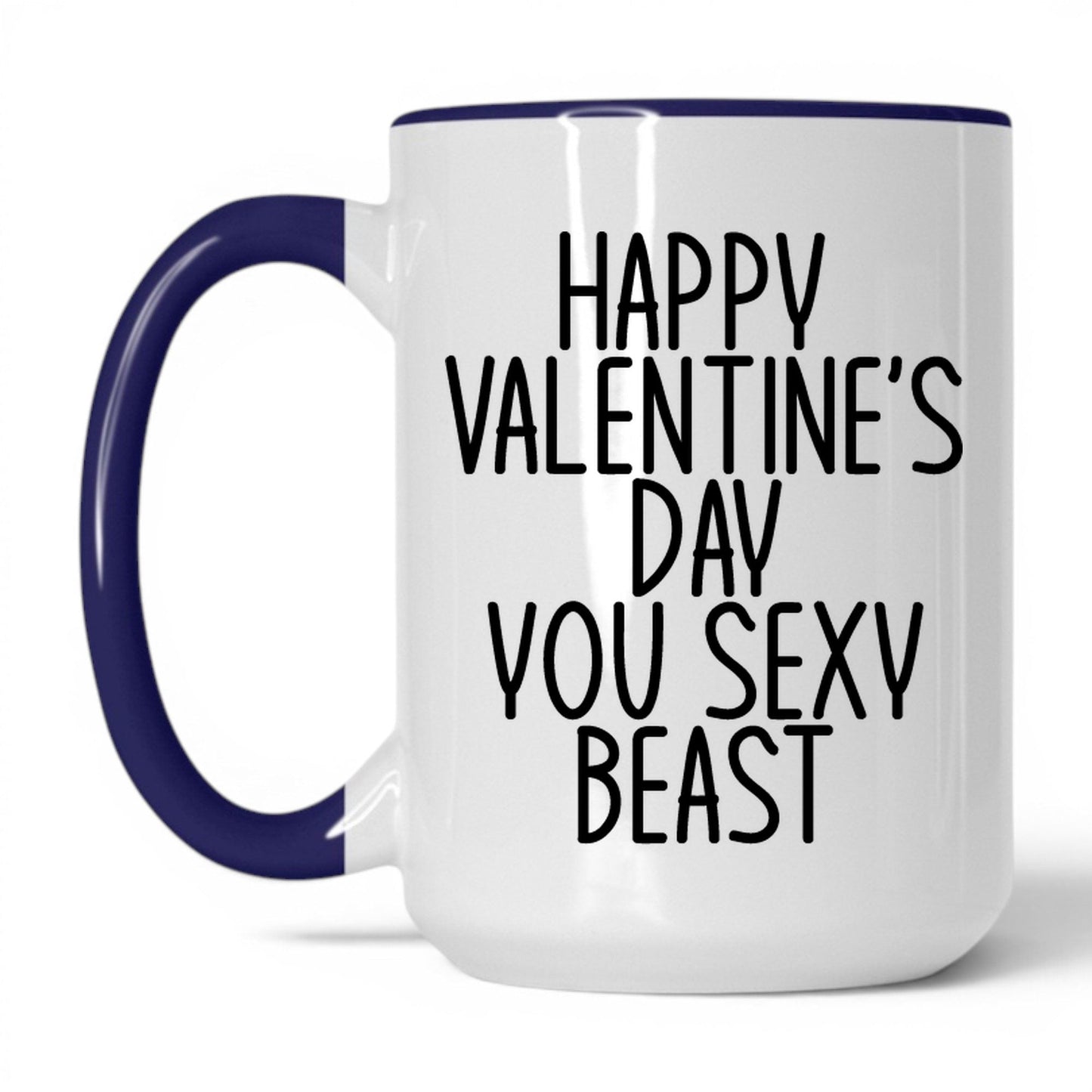 Happy Valentine's Sexy Beast Mug – 15oz White/Midnight Blue Mug