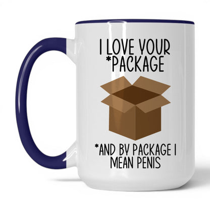 I Love Your Package Mug – 15oz White/Midnight Blue Mug