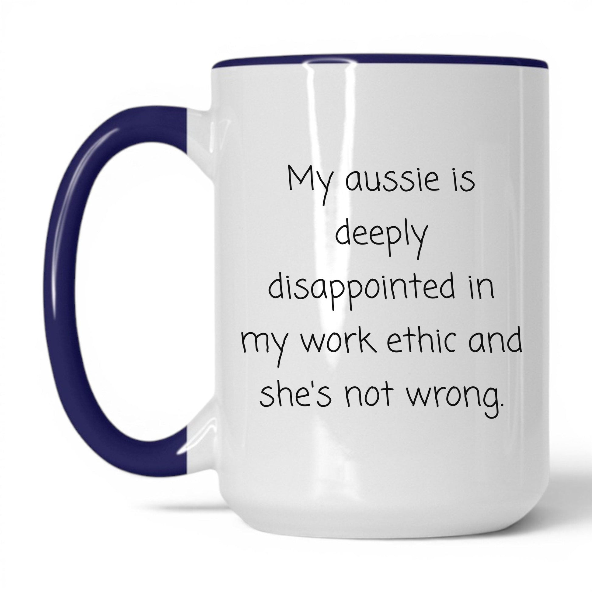 Disappointed Australian Shepherd Mug – 15oz White/Midnight Blue Mug
