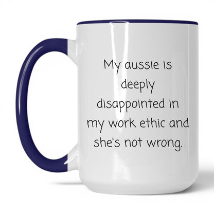 Disappointed Australian Shepherd Mug – 15oz White/Midnight Blue Mug