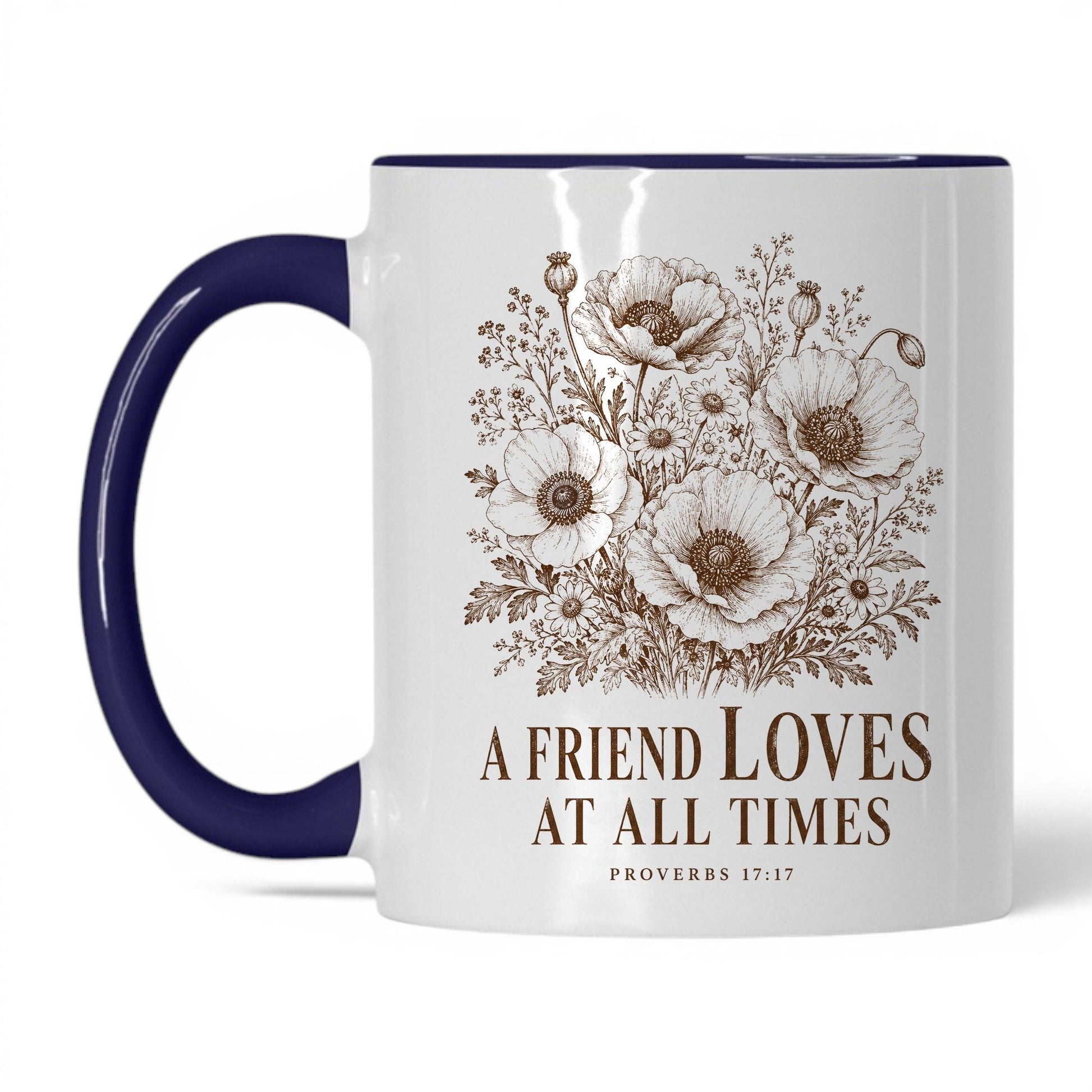 A Friend Loves at All Times 11oz White Midnight Blue coffee mug