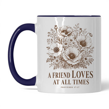 A Friend Loves at All Times 11oz White Midnight Blue coffee mug