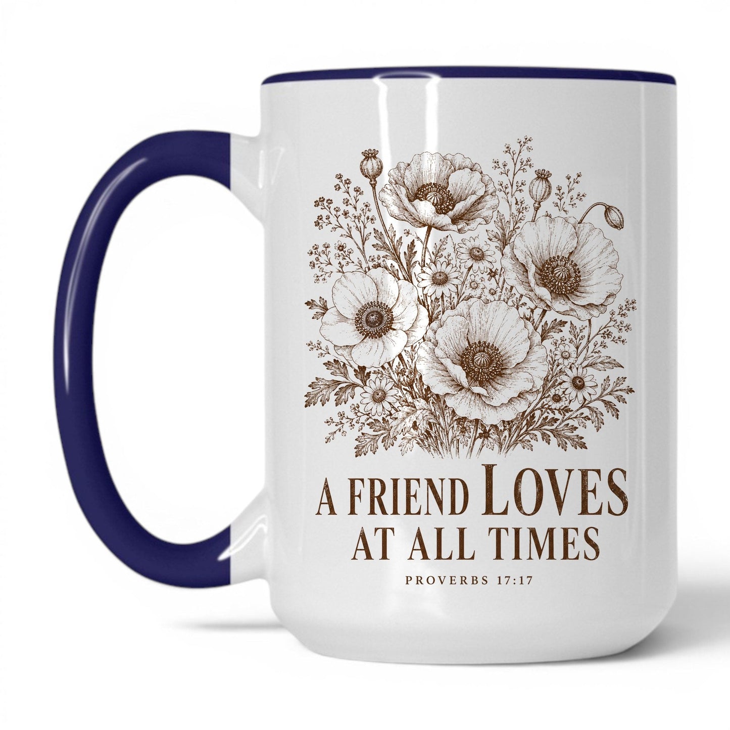 A Friend Loves at All Times 15oz White Midnight Blue coffee mug