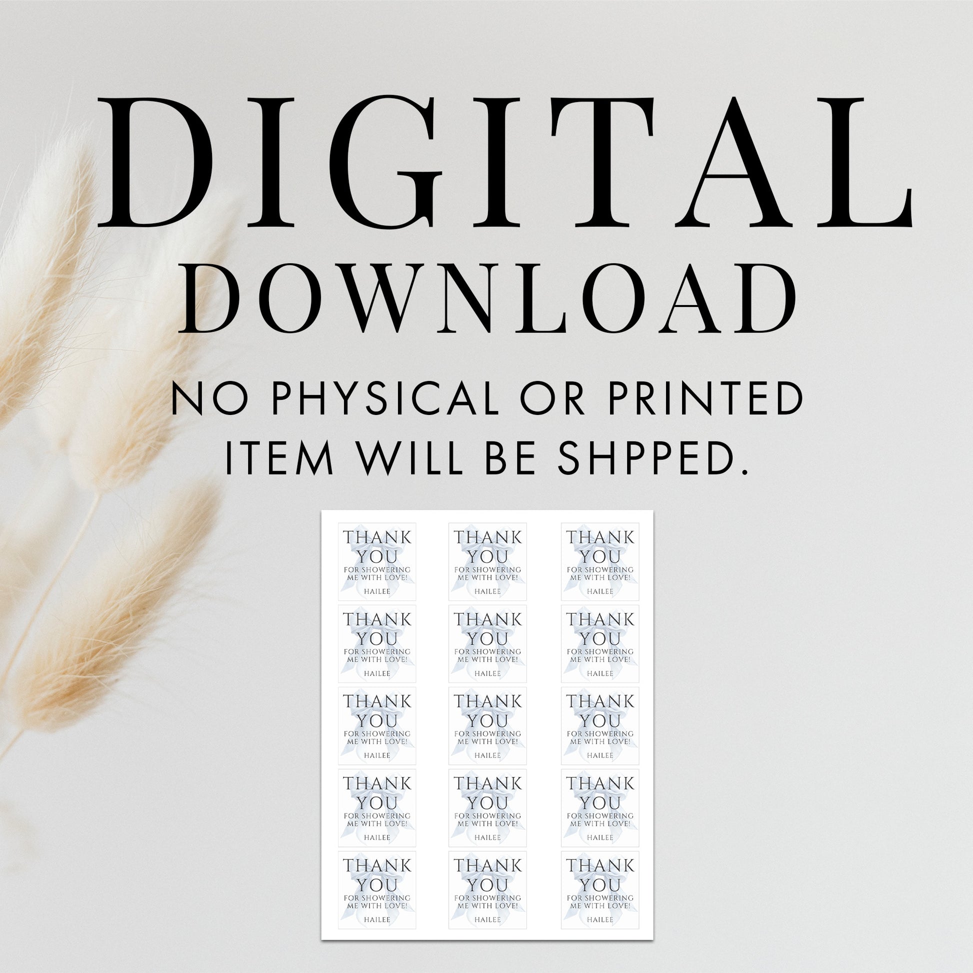 Editable Elegant White Bow Baby Shower Square Favor Tag Canva Template