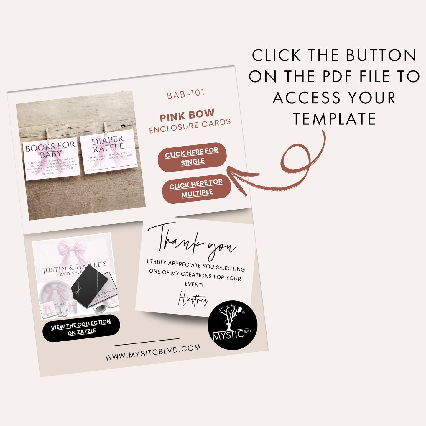 Editable Elegant Pink Bow Baby Shower Enclosure Cards Canva Template