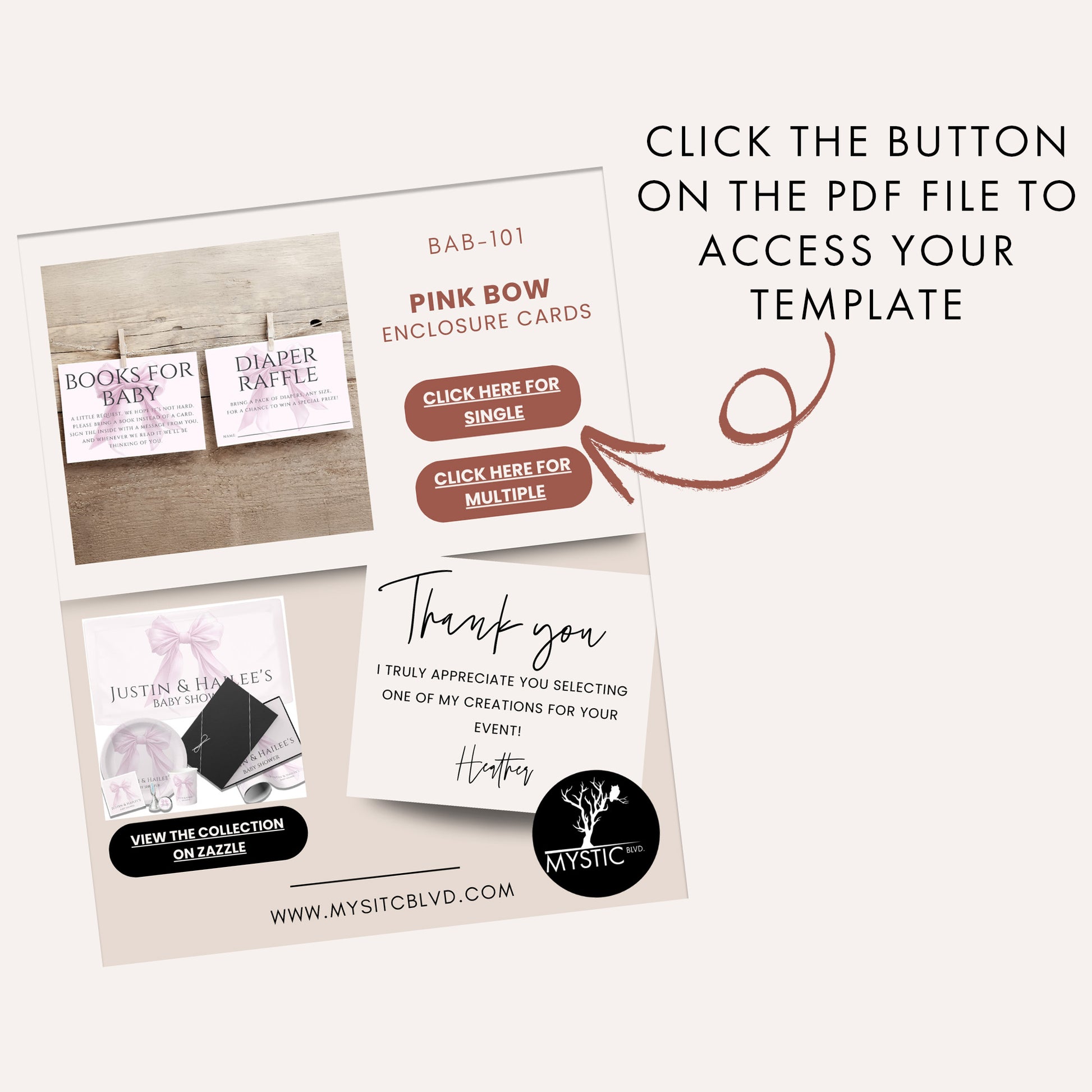 Editable Elegant Pink Bow Baby Shower Enclosure Cards Canva Template