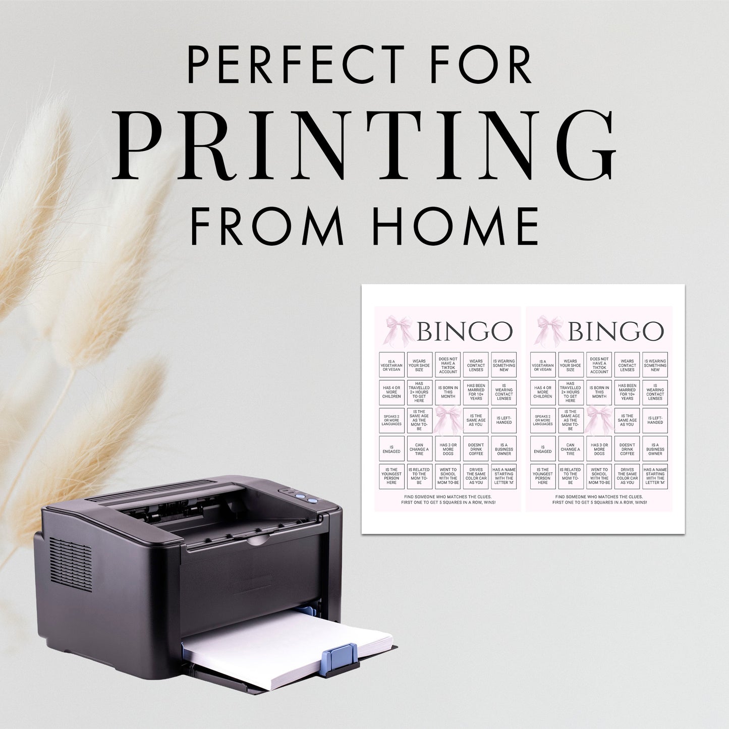 Printable Elegant Pink Bow Baby Shower Bingo Game