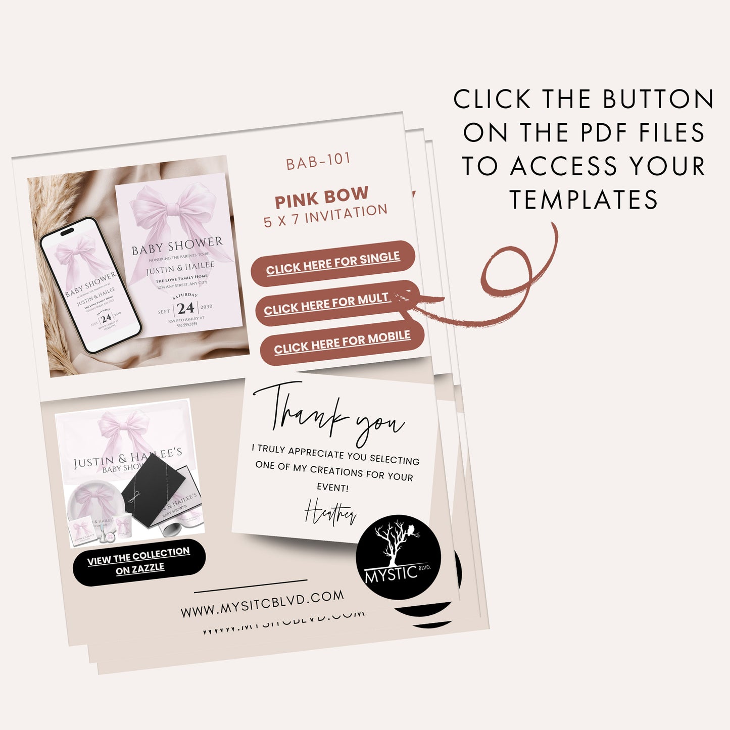 Editable Elegant Pink Bow Baby Shower Mega Bundle Canva Template