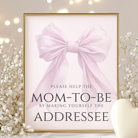 Printable Elegant Pink Bow Baby Shower Mom To Be Addressee Sign