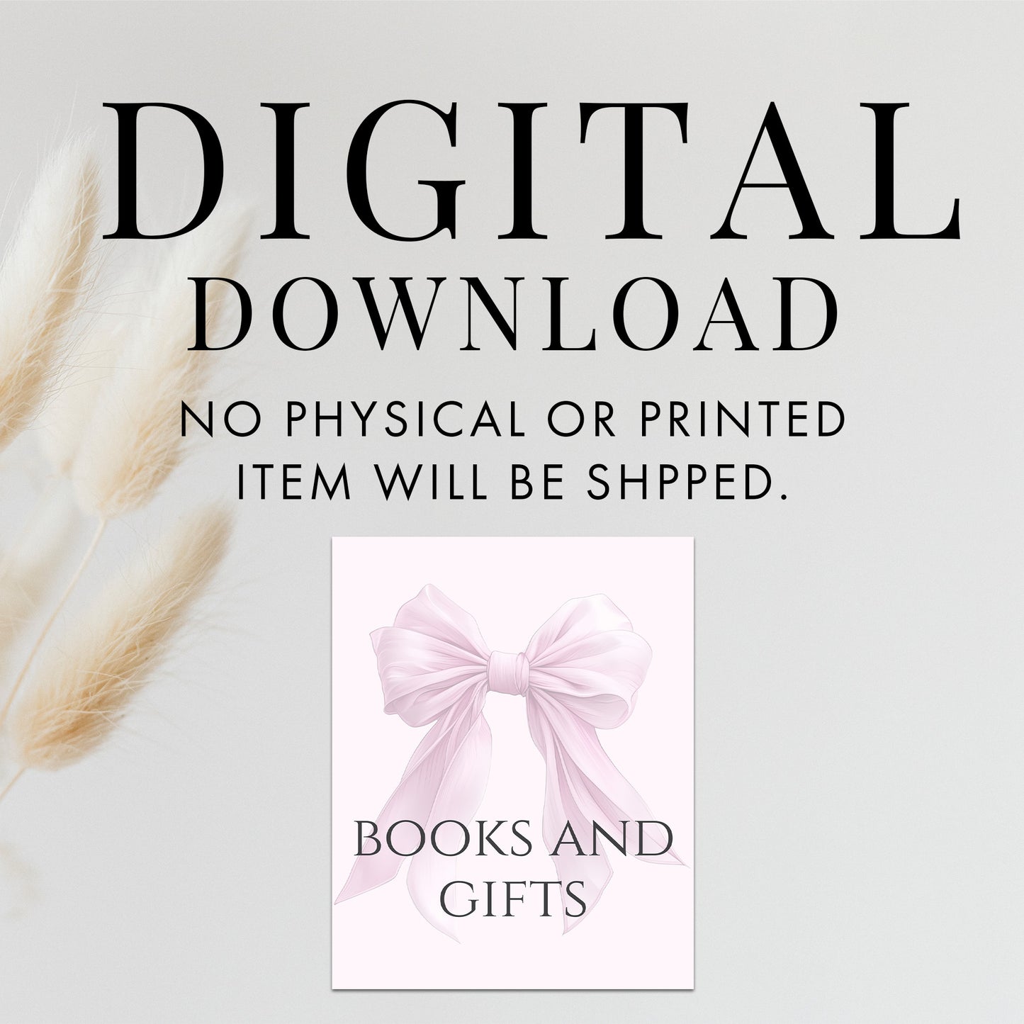 Printable Elegant Pink Bow Baby Shower Books and Gifts Sign