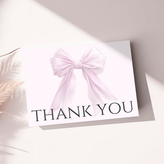 Editable Elegant Pink Bow Baby Shower Thank You Card Canva Template