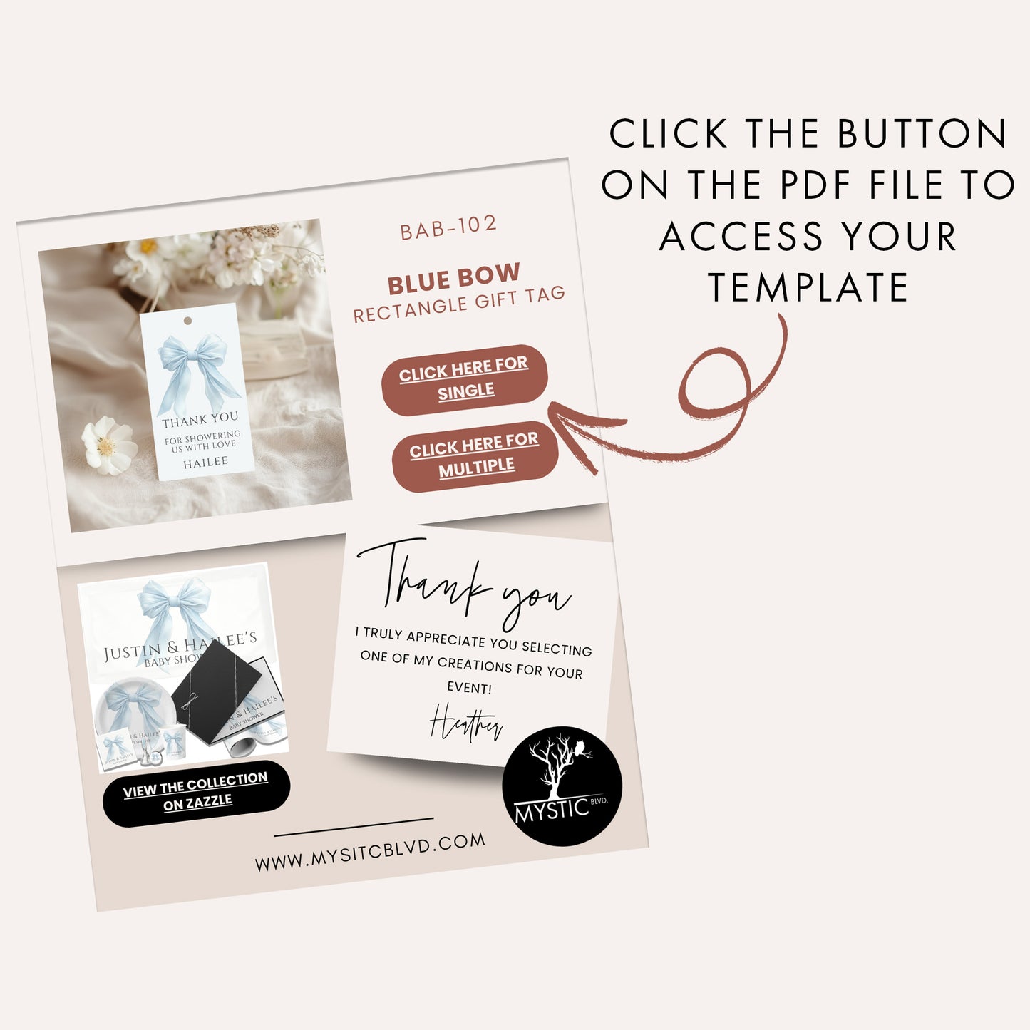 Editable Elegant Blue Bow Baby Shower Gift Tag Canva Template