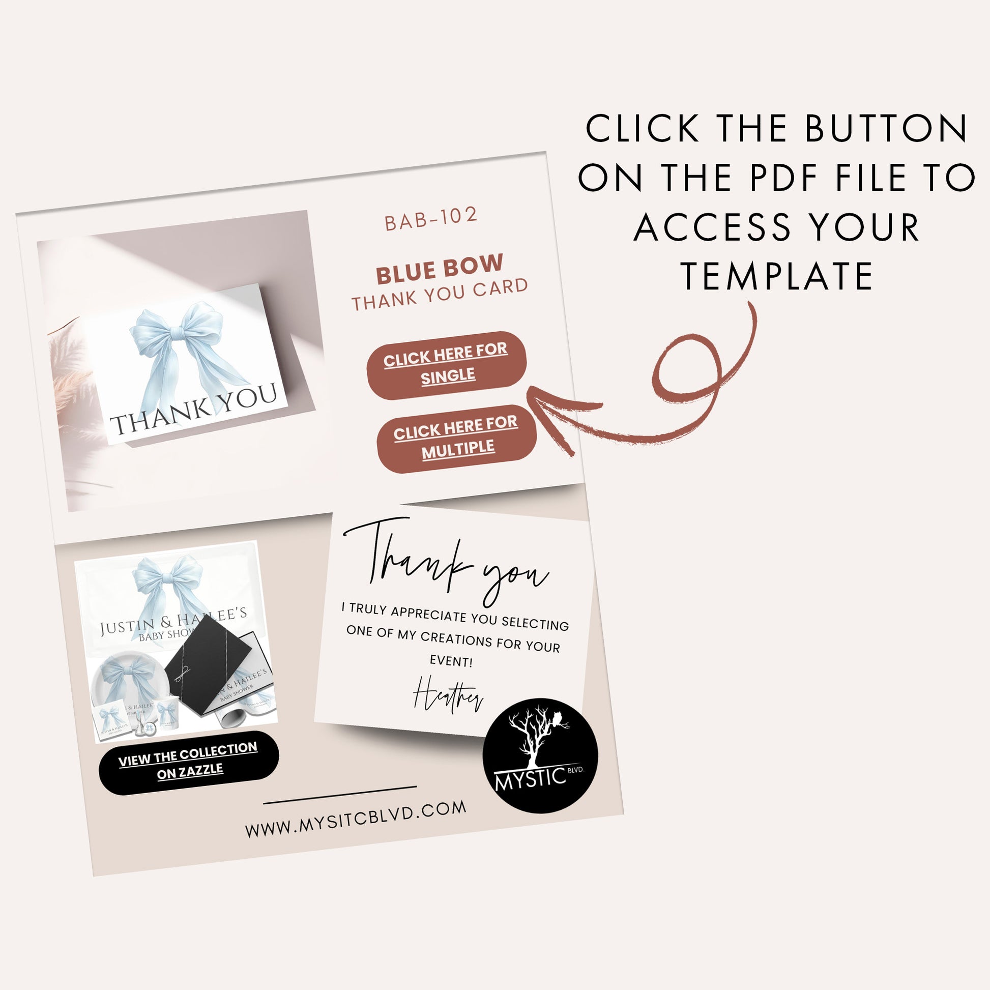 Editable Elegant Blue Bow Baby Shower Thank You Card Canva Template