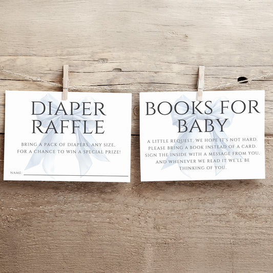 Editable Elegant White Bow Baby Shower Enclosure Cards Canva Template