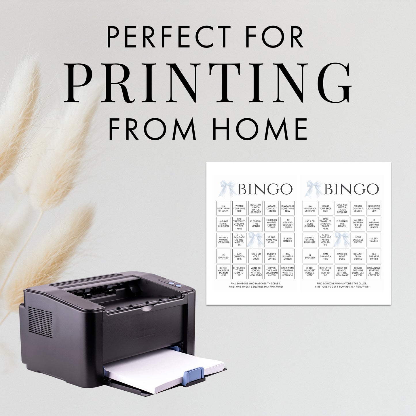 Printable Elegant White Bow Baby Shower Bingo Game