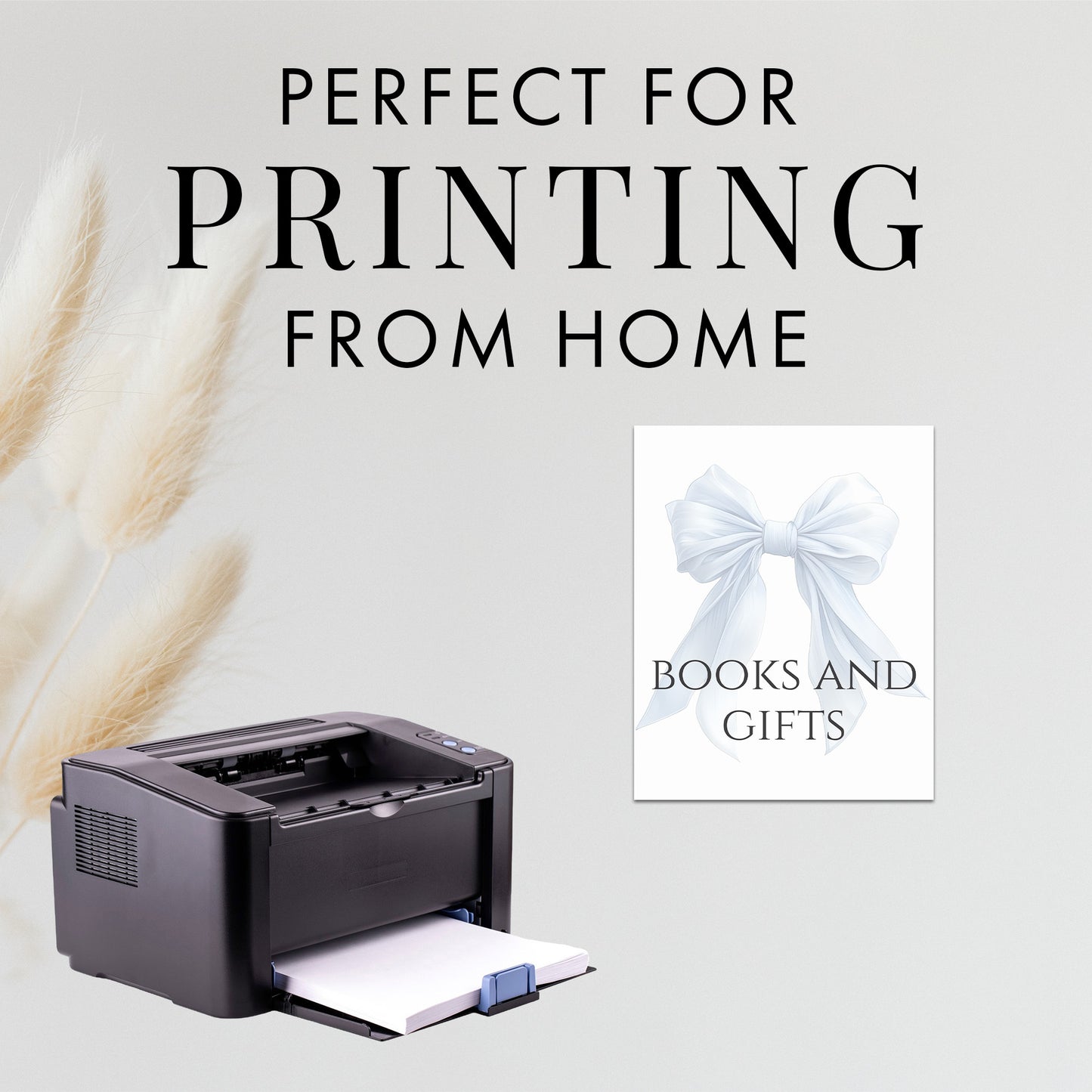 Printable Elegant White Bow Baby Shower Books and Gifts Sign
