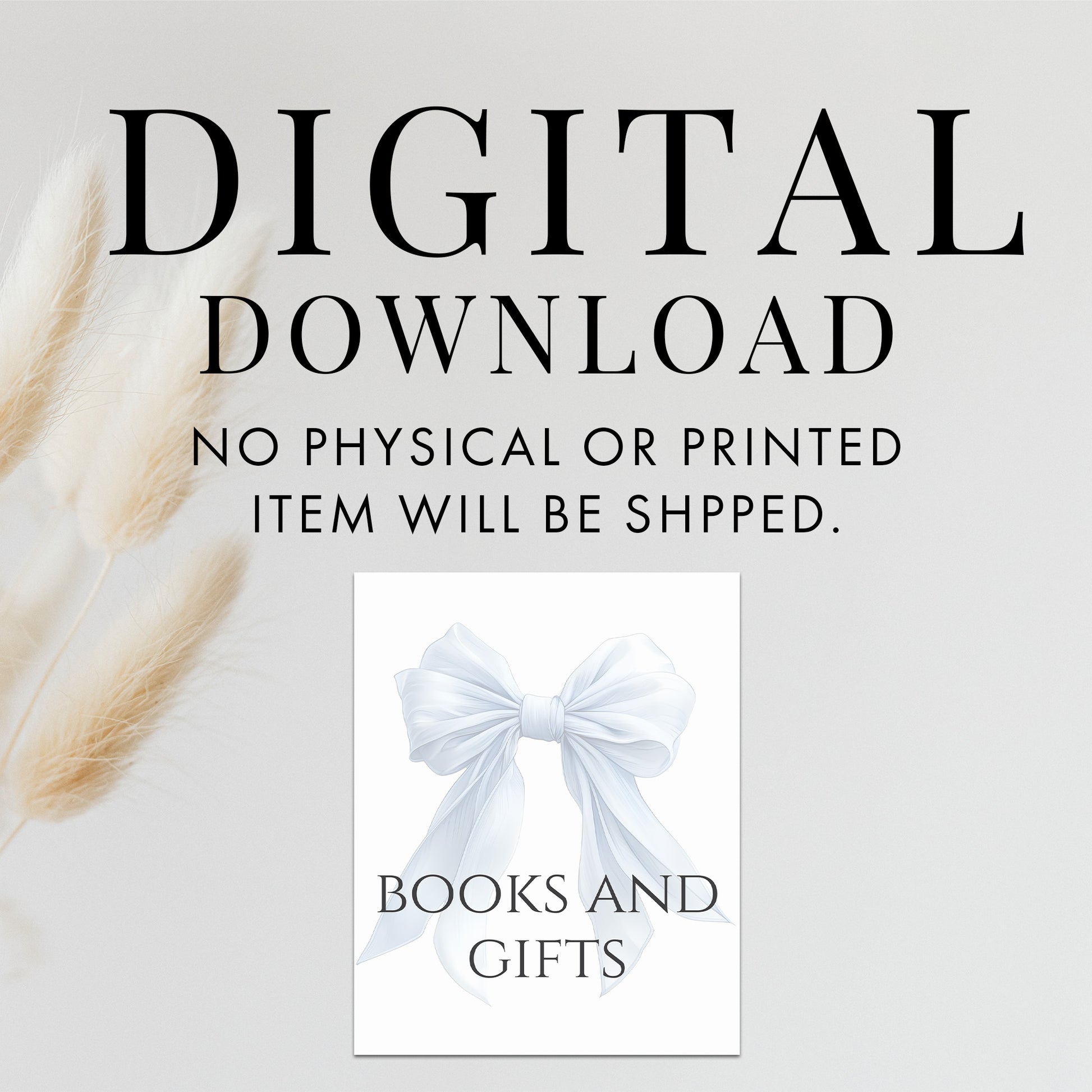 Printable Elegant White Bow Baby Shower Books and Gifts Sign