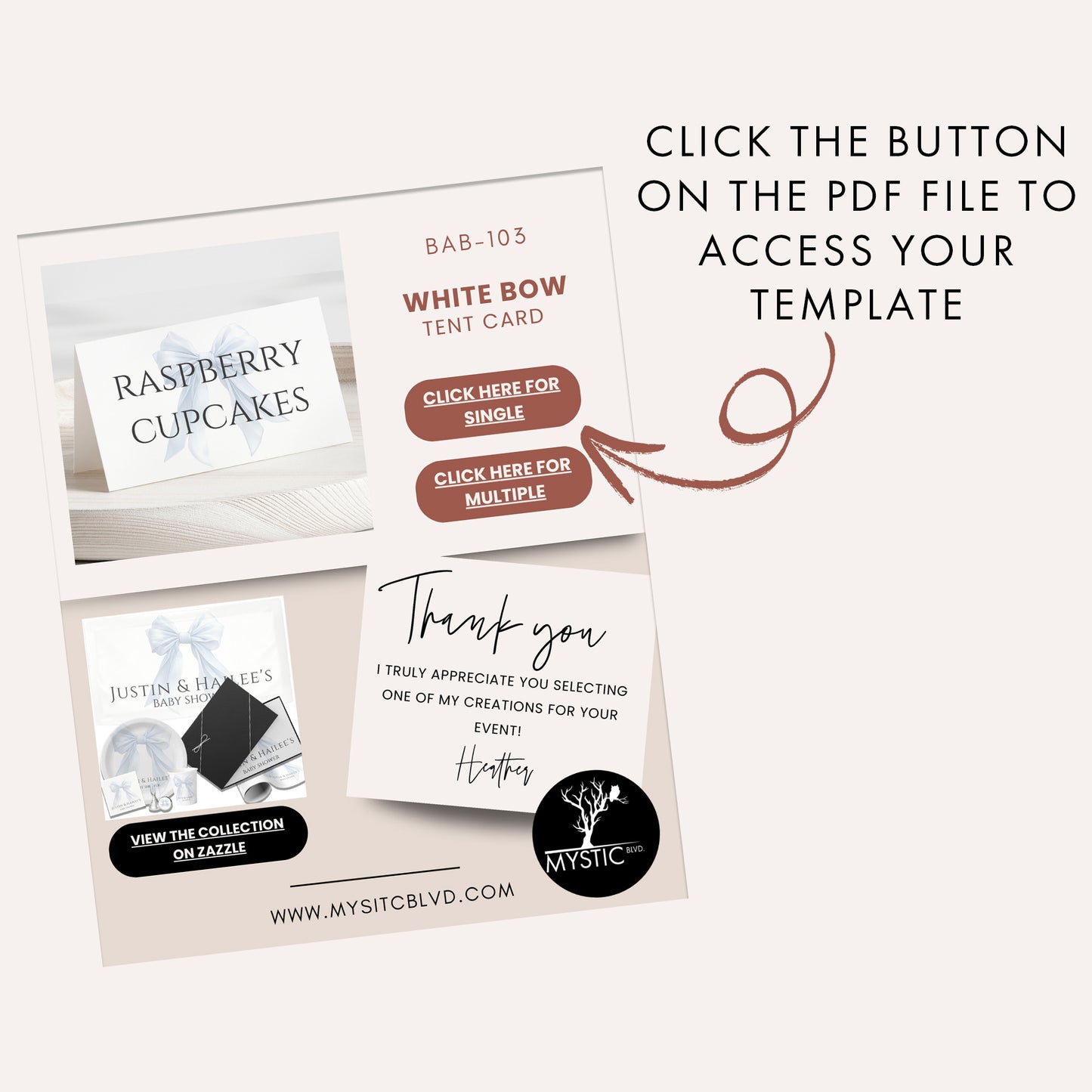Editable Elegant White Bow Baby Shower Tent Card Canva Template