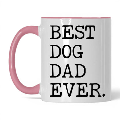 Best Dog Dad Ever 11oz white and pink coffee mug