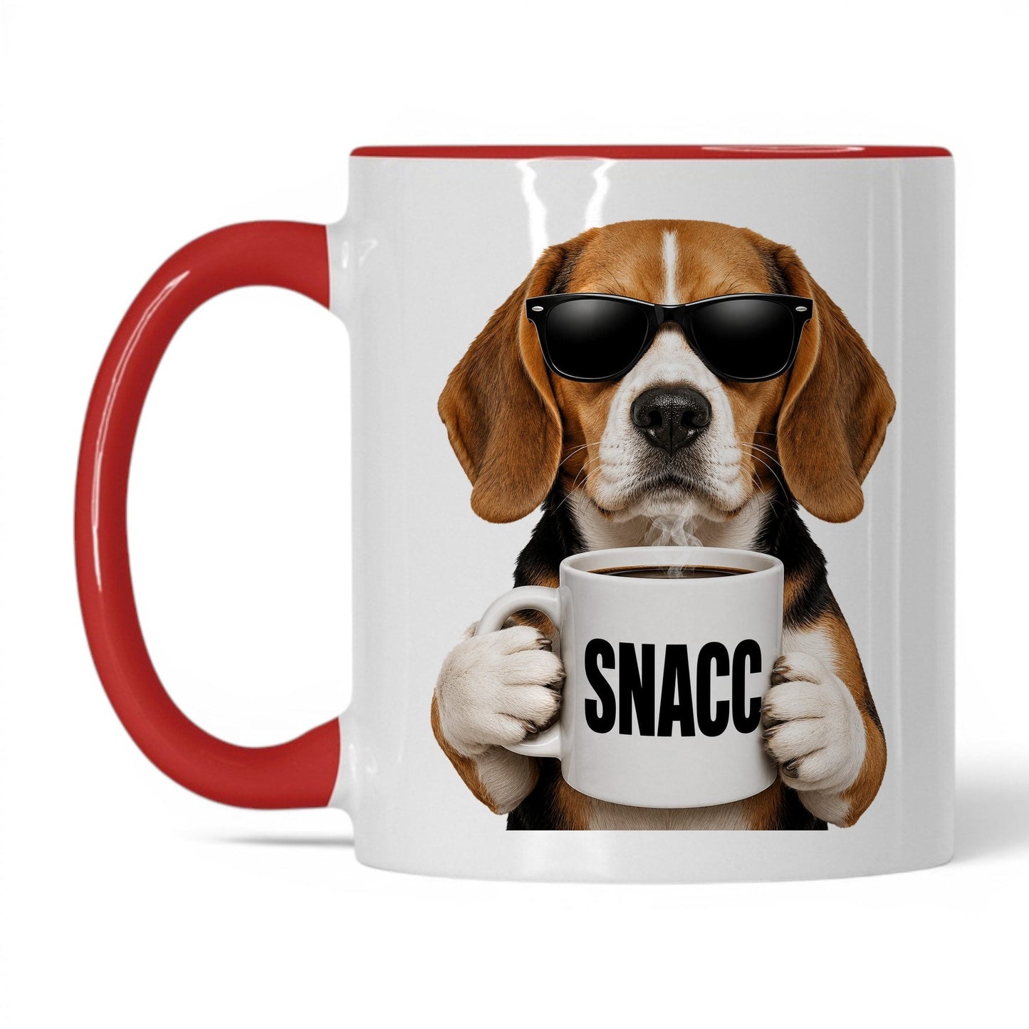 Beagle Snacc coffee mug — 11oz White Red