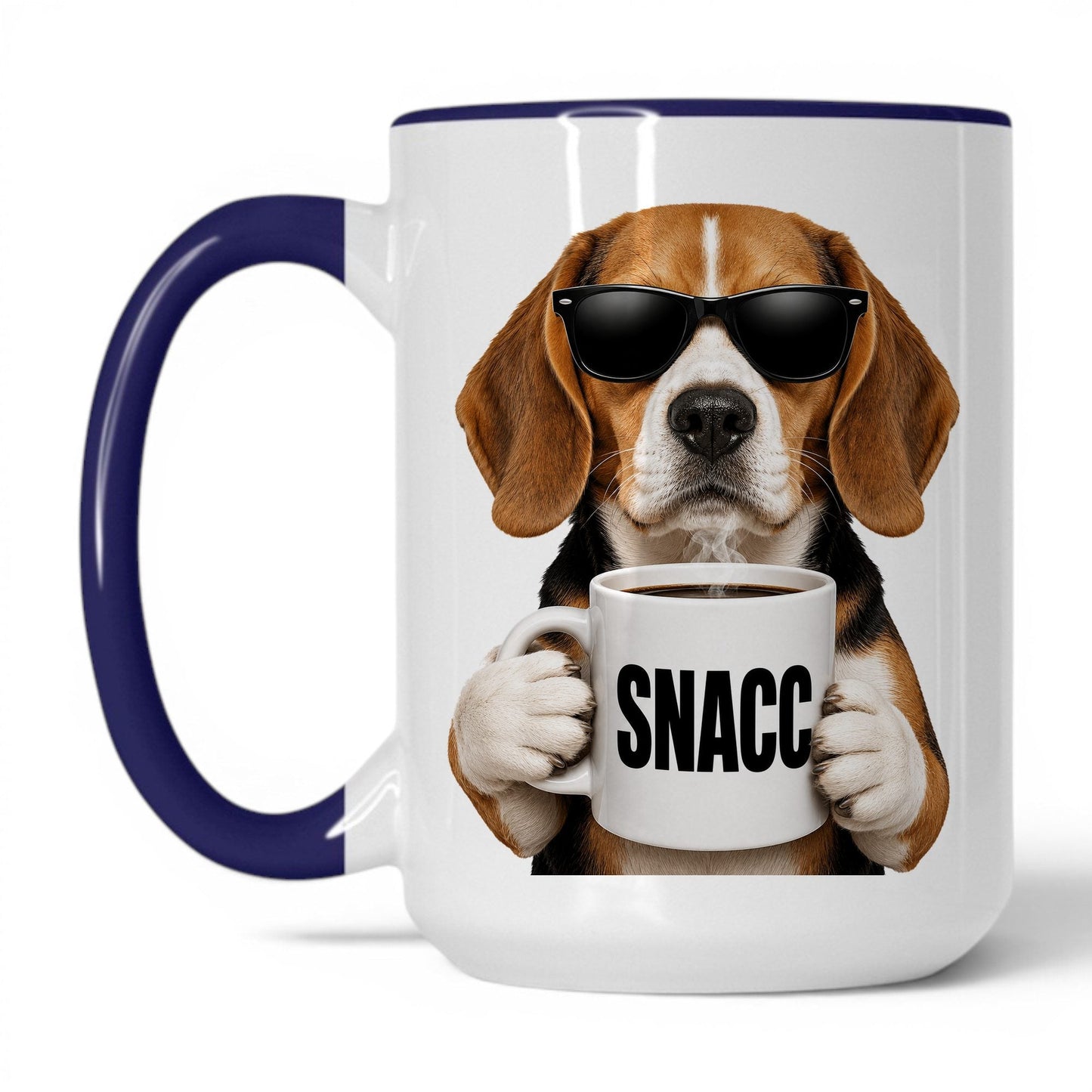 Beagle Snacc coffee mug — 15oz White Midnight Blue