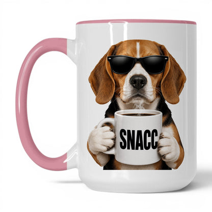 Beagle Snacc coffee mug — 15oz White Pink