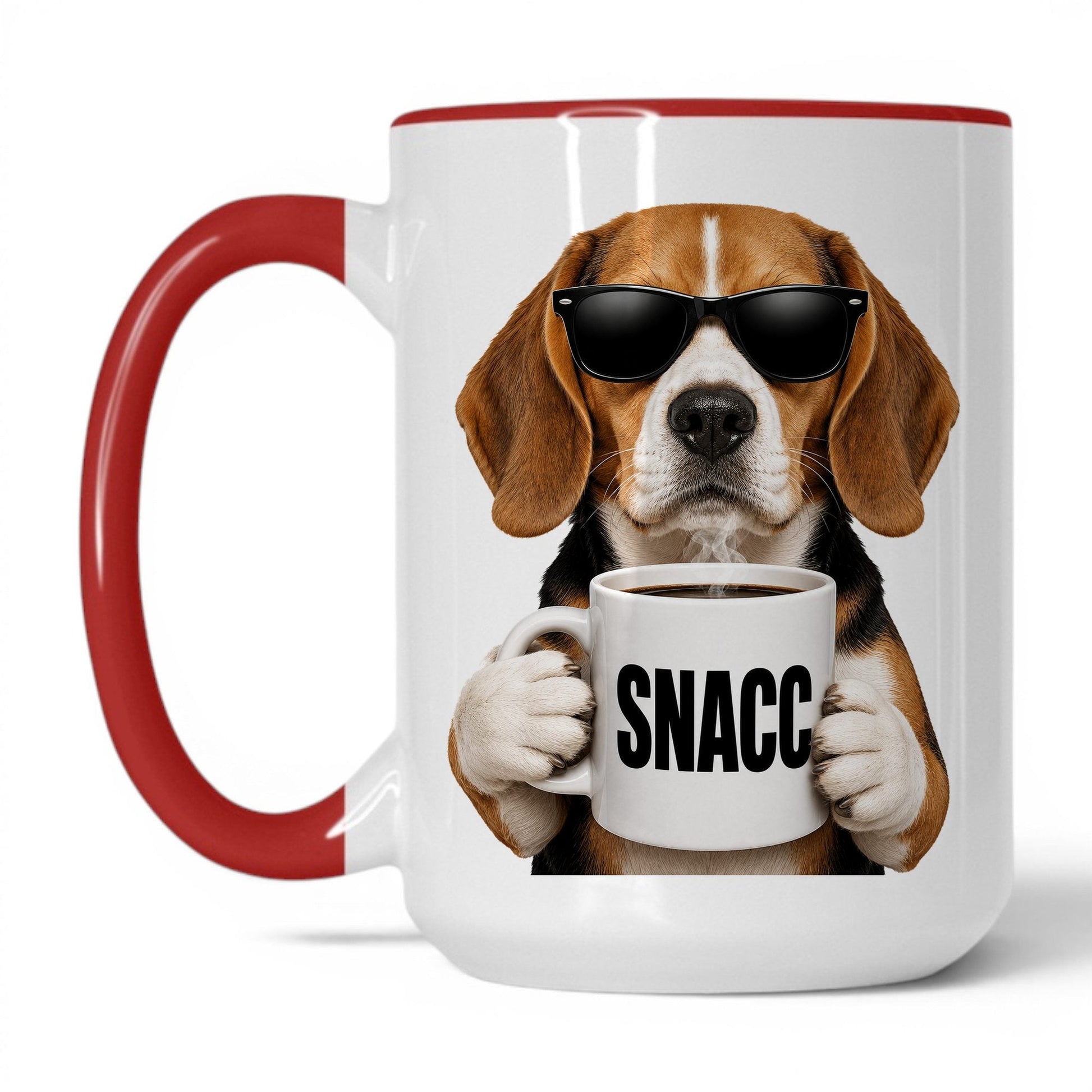 Beagle Snacc coffee mug — 15oz White Red