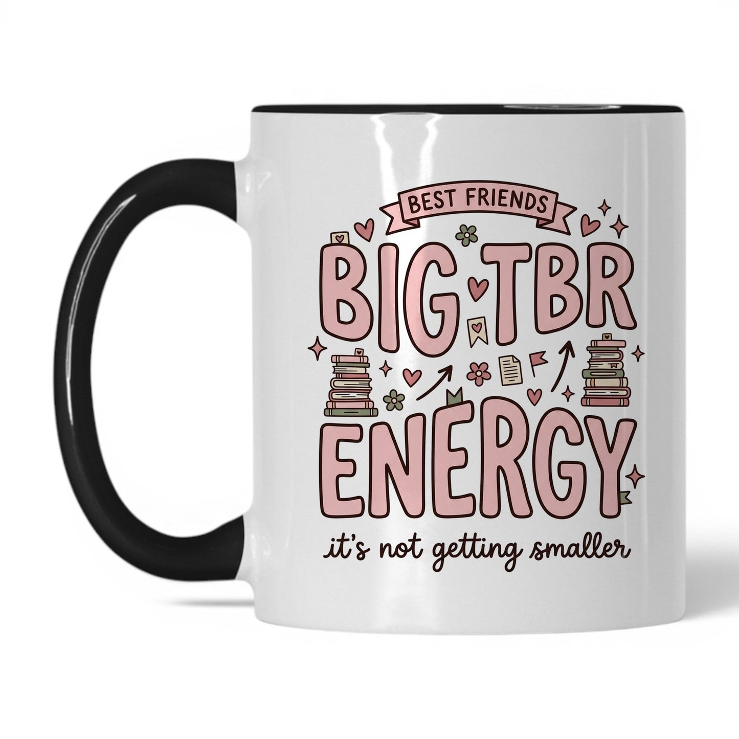 Best Friends & Big TBR Energy doodle 11oz White Black coffee mug