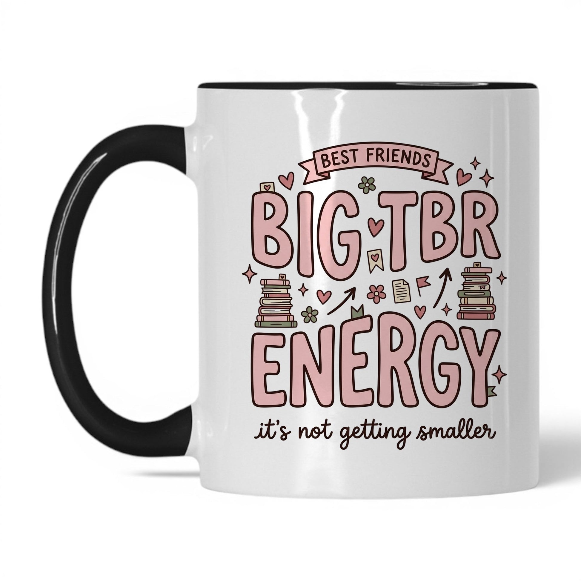 Best Friends & Big TBR Energy doodle 11oz White Black coffee mug