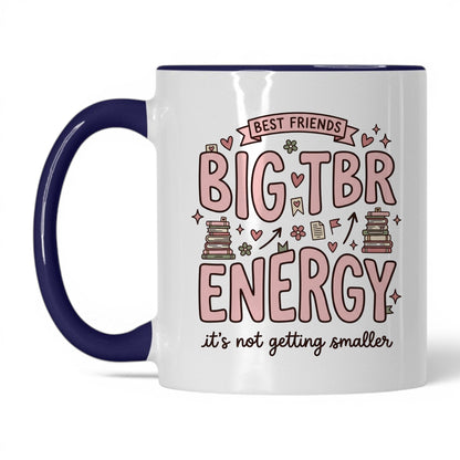 Best Friends & Big TBR Energy doodle 11oz White Midnight Blue coffee mug
