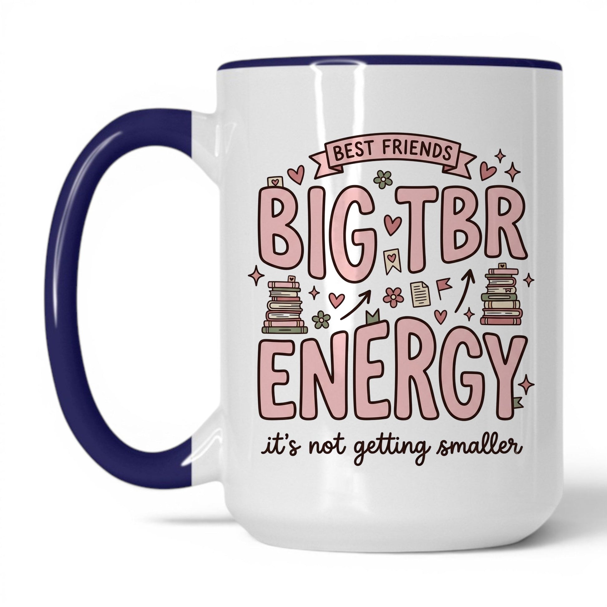 Best Friends & Big TBR Energy doodle 15oz White Midnight Blue coffee mug