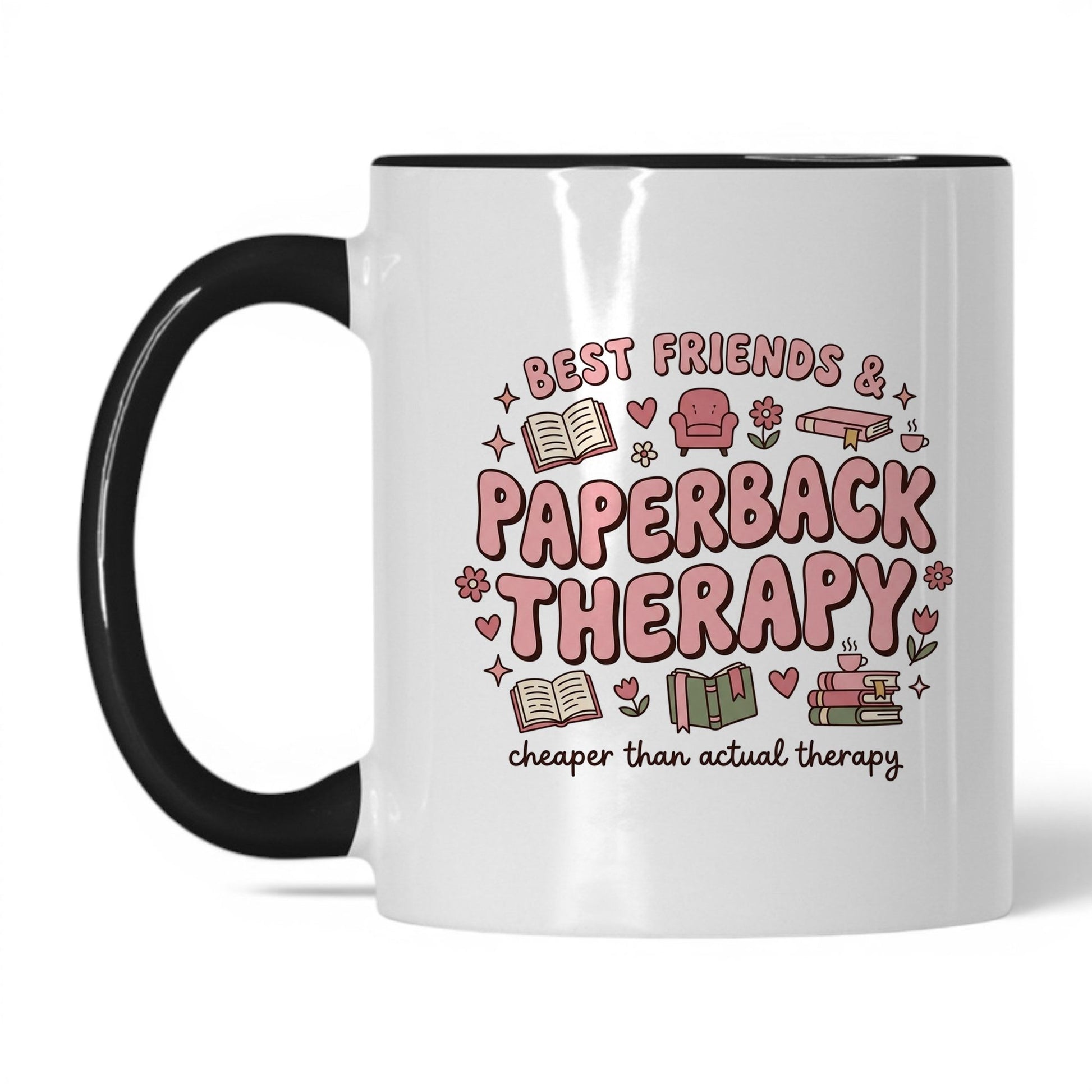 Best Friends & Paperback Therapy doodle 11oz White Black coffee mug