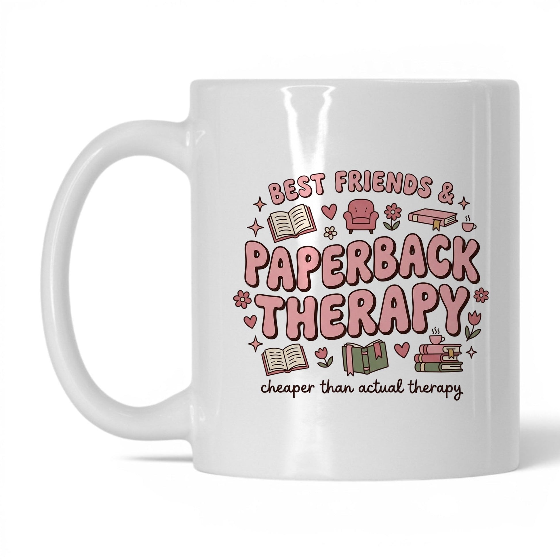 Best Friends & Paperback Therapy doodle 11oz White coffee mug