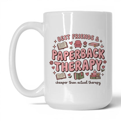 Best Friends & Paperback Therapy doodle 15oz White coffee mug