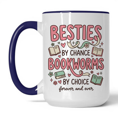 Besties by Chance, Bookworms by Choice doodle 15oz White Midnight Blue coffee mug