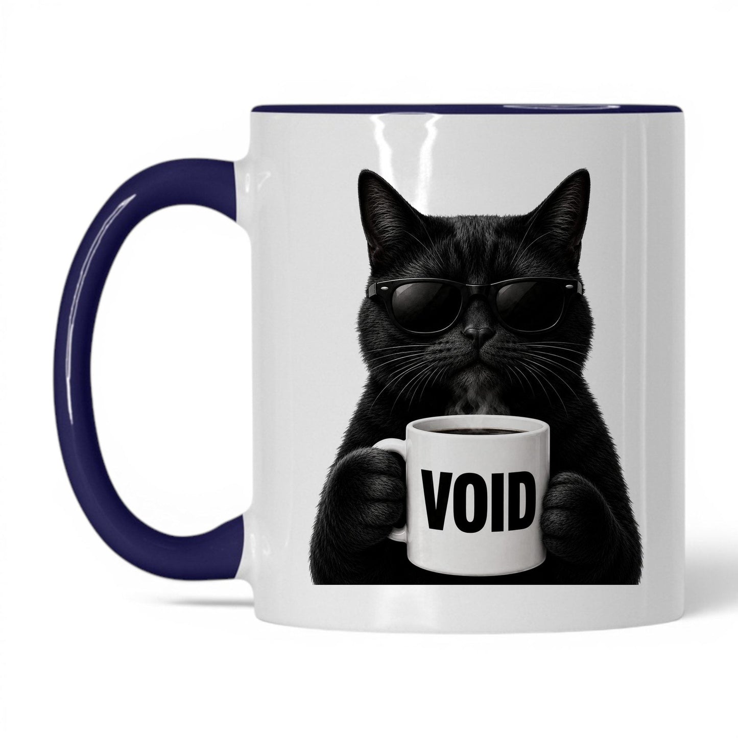 Black Cat Void coffee mug — 11oz White Midnight Blue